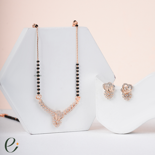 Twin Hearts Diamond Mangalsutra with Earrings