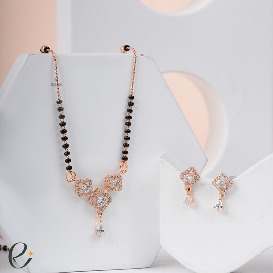 Modern Square Sparkle Mangalsutra With Earrings