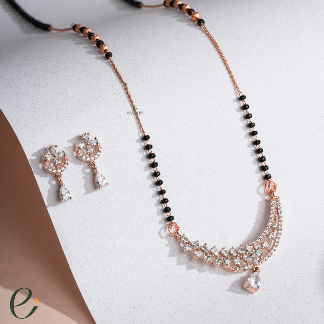 pear drop diamond mangalsutra with earrings