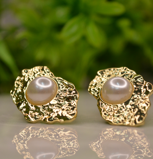 Pearl and Gold Bar Earrings - Engage Jewels