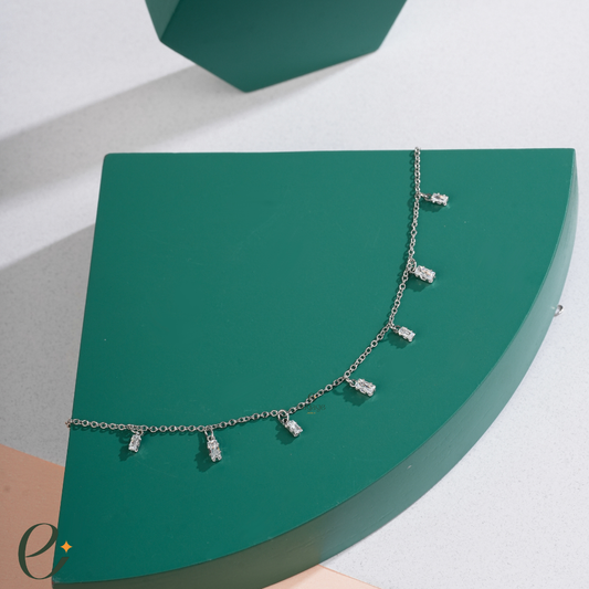 silver baguette diamond chain for women