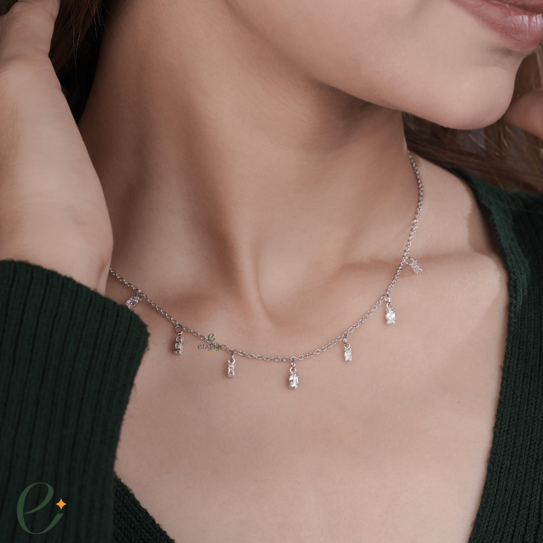 silver baguette diamond chain