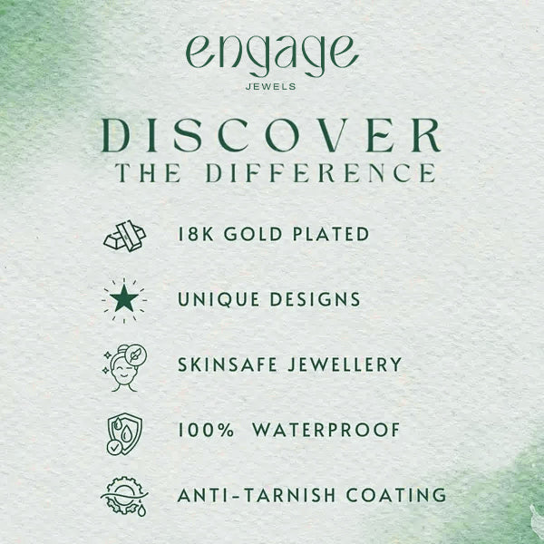 Promotional text for 'engage Jewels' highlighting features on a textured green background.