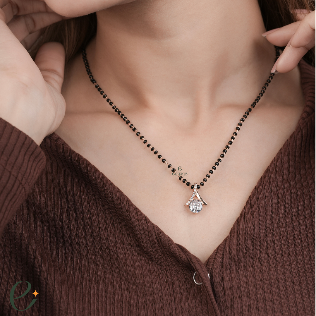 pink solitaire diamond mangalsutra for women
