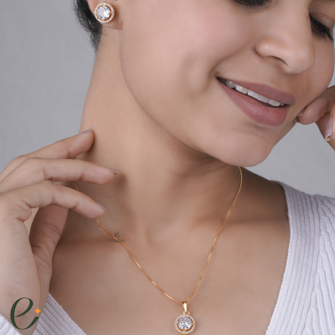 Golden Orbit Chain with Free Earrings