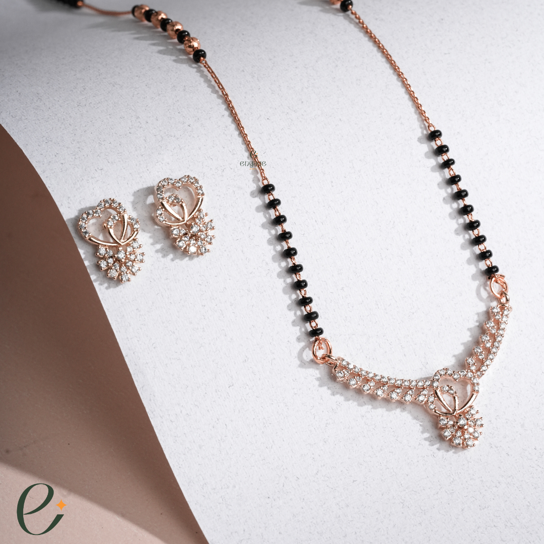 Twin Hearts Diamond Mangalsutra with Earring