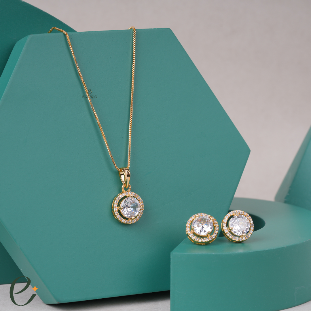 Golden Orbit Chain with Free Earrings