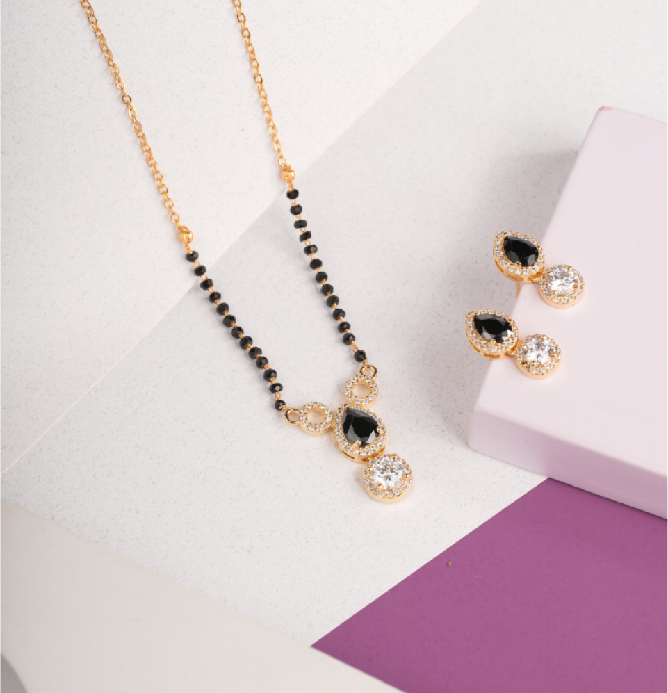 Teardrop mangalsutra with Earrings - Engage Jewels