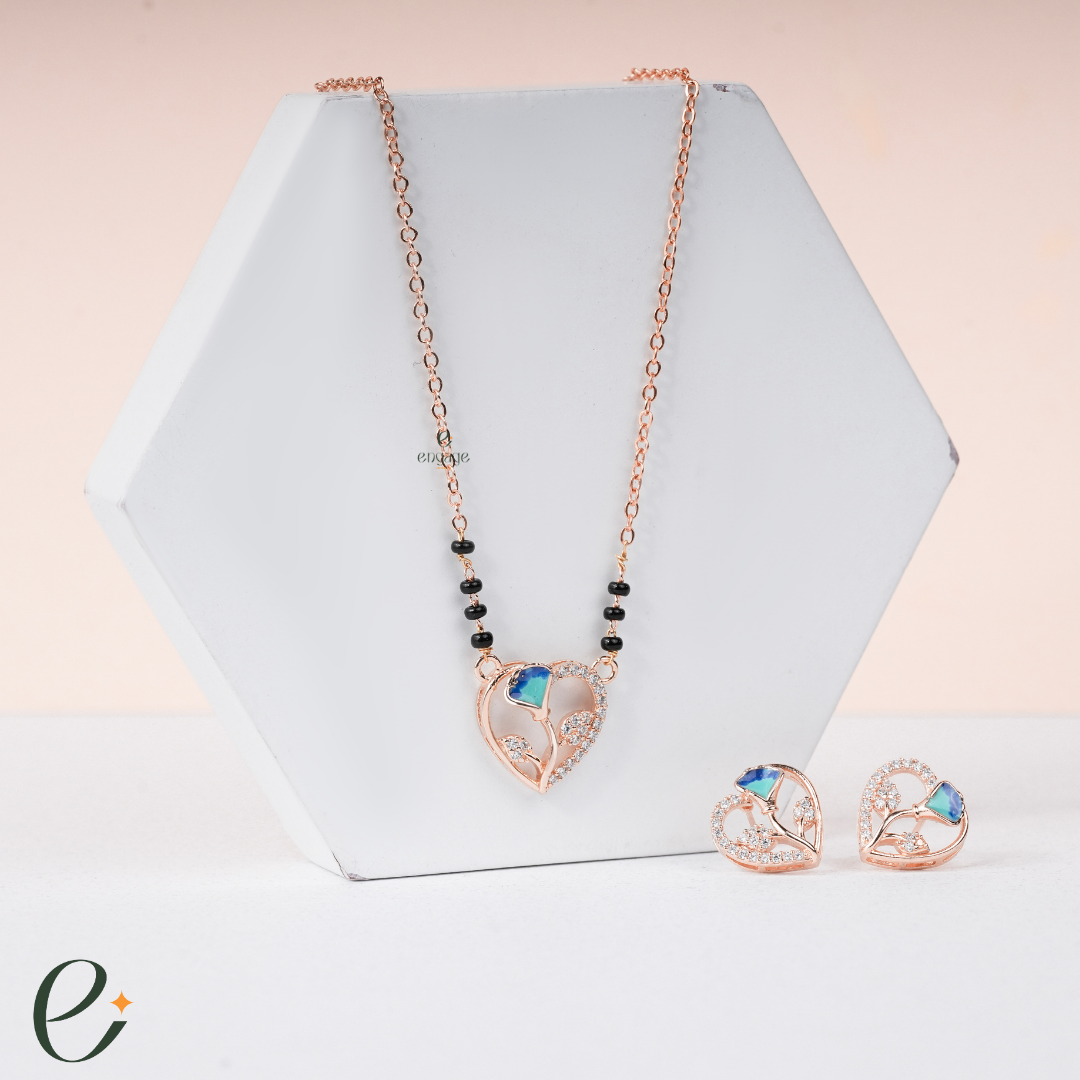 Heart Garden Sparkle Diamond Mangalsutra With Earrings