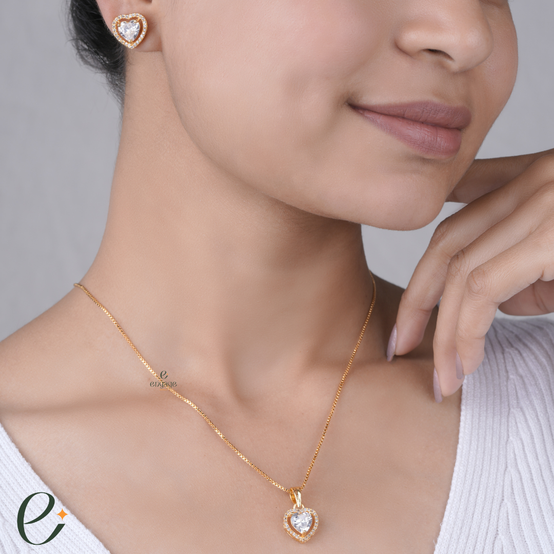 Twin Hearts Elegance Chain With Free Earrings