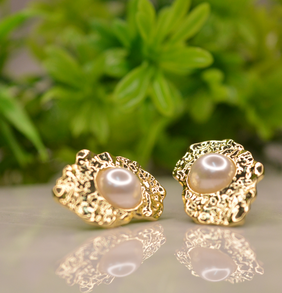 Pearl and Gold Bar Earrings - Engage Jewels