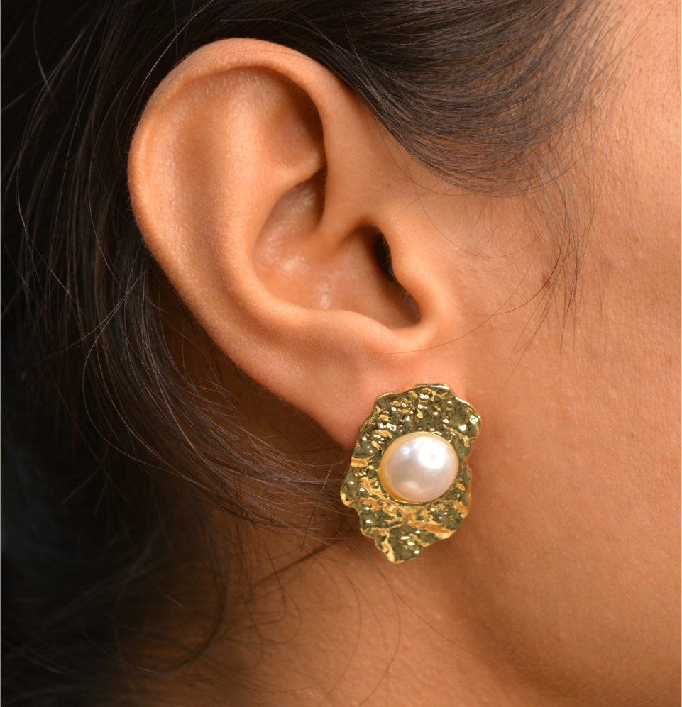 Pearl and Gold Bar Earrings - Engage Jewels