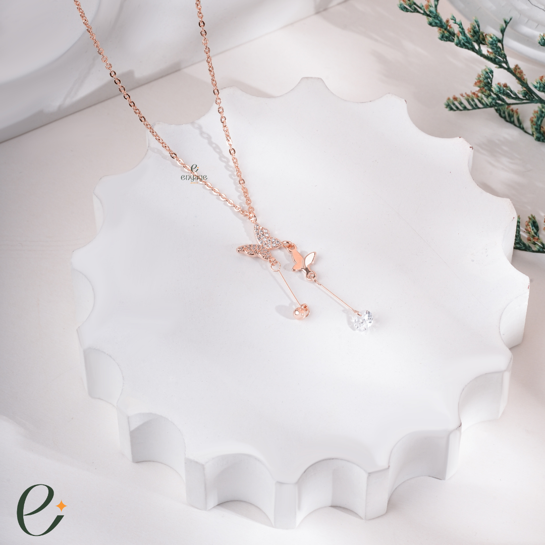 Diamond & Gold Flutter Butterfly Pendant